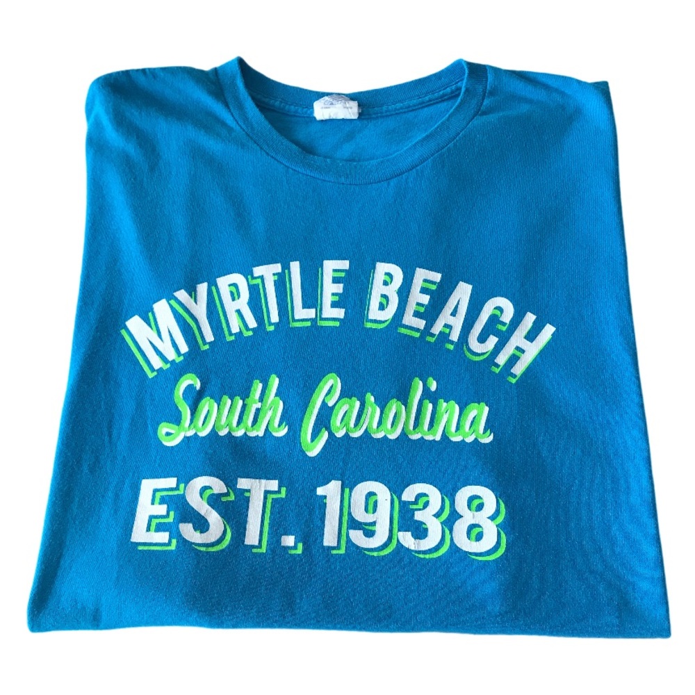 Vintage Myrtle Beach South Carolina Turquoise Cotton Tee Shirt Size Large